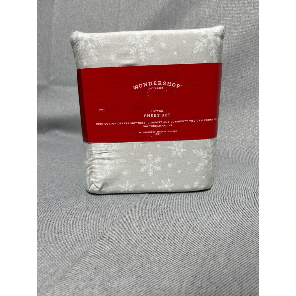 Wondershop Snowflake Cotton Sheet Set Full Gray White 200 Thread Count NEW